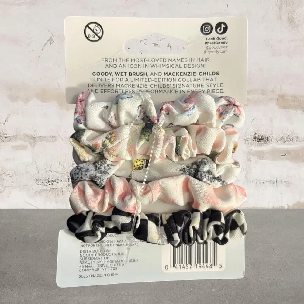 MacKenzie Childs x Goody Satin Scrunchies Hair Ties 5 Count NWT - Picture 3 of 3